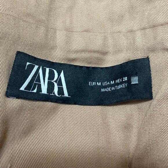 Zara Tan Khaki Drop Shoulder Tie Waist Notch Collar Vest Coat Mini Dress Size M - Picture 3 of 3